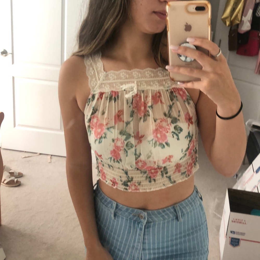 Sheer floral lace crop top